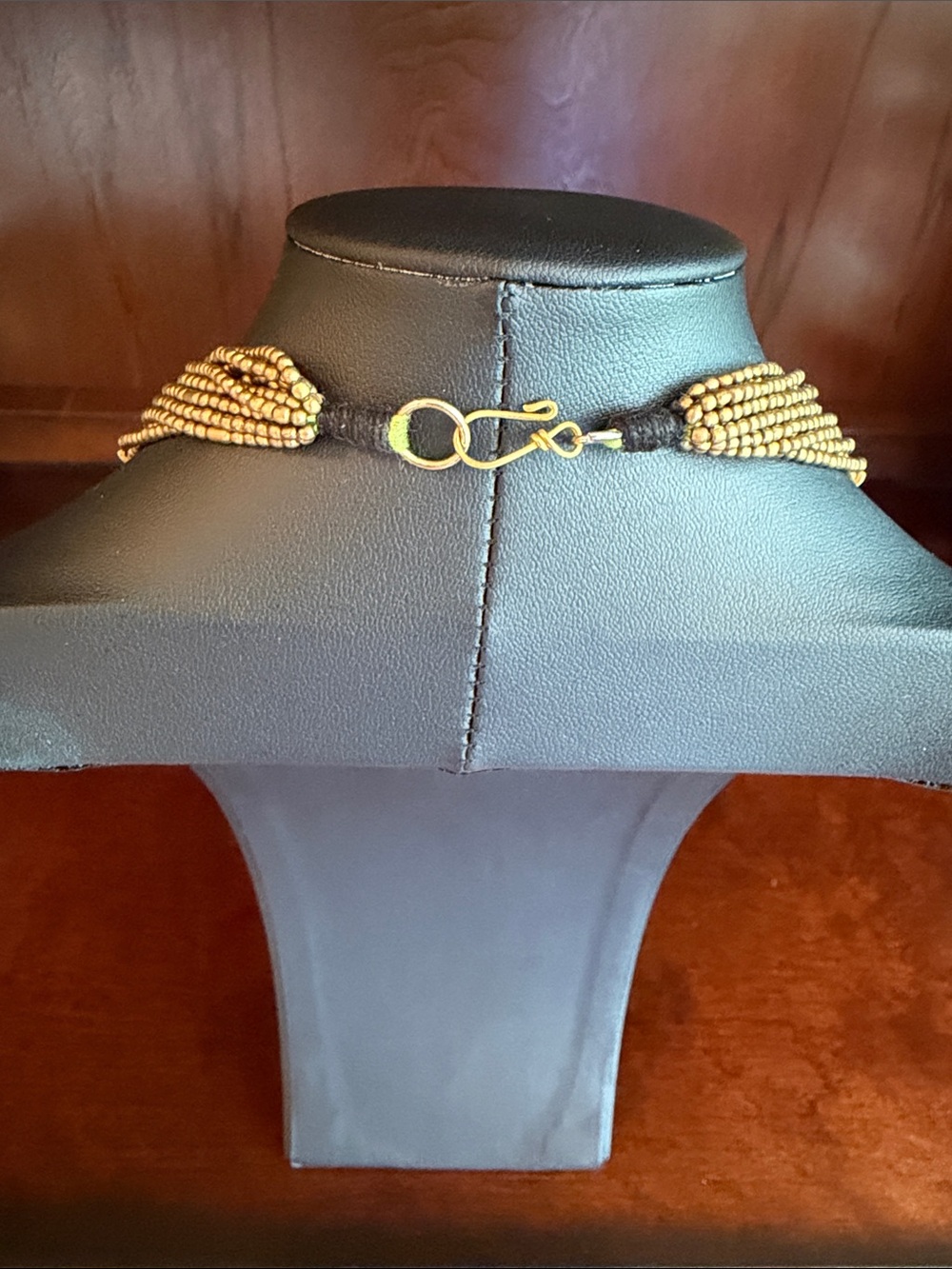 Green Seed-Bead Multi-Strand Necklace with Gold Accents - Picture 2 of 2